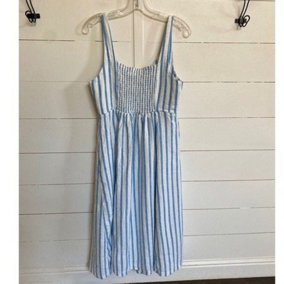 Old Navy Fit & Flare Sleeveless Linen Blend Blue White Stripe Midi Dress: L EUC - Picture 11 of 13